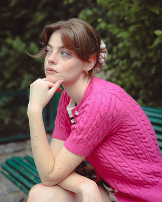 Classic Short Sleeve Cable Cardigan