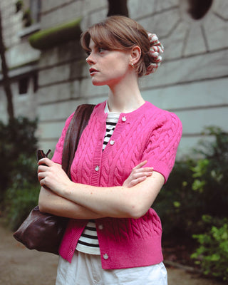 Classic Short Sleeve Cable Cardigan