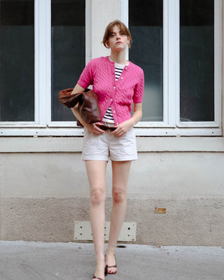 Classic Short Sleeve Cable Cardigan