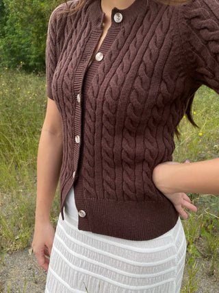 Classic Short Sleeve Cable Cardigan