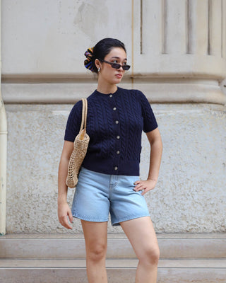 Classic Short Sleeve Cable Cardigan