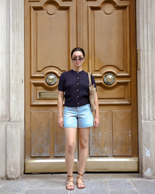 Classic Short Sleeve Cable Cardigan