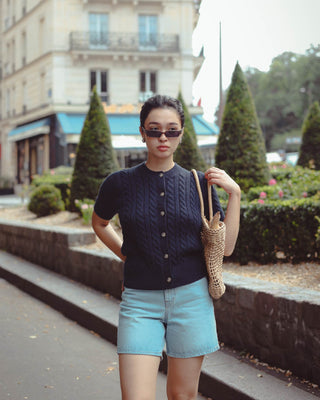 Classic Short Sleeve Cable Cardigan