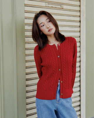 Classic Long Sleeve Cable Cardigan