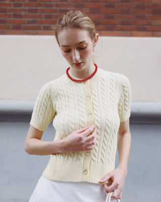 Classic Short Sleeve Cable Cardigan