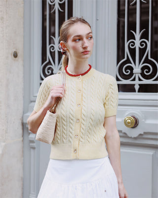 Classic Short Sleeve Cable Cardigan